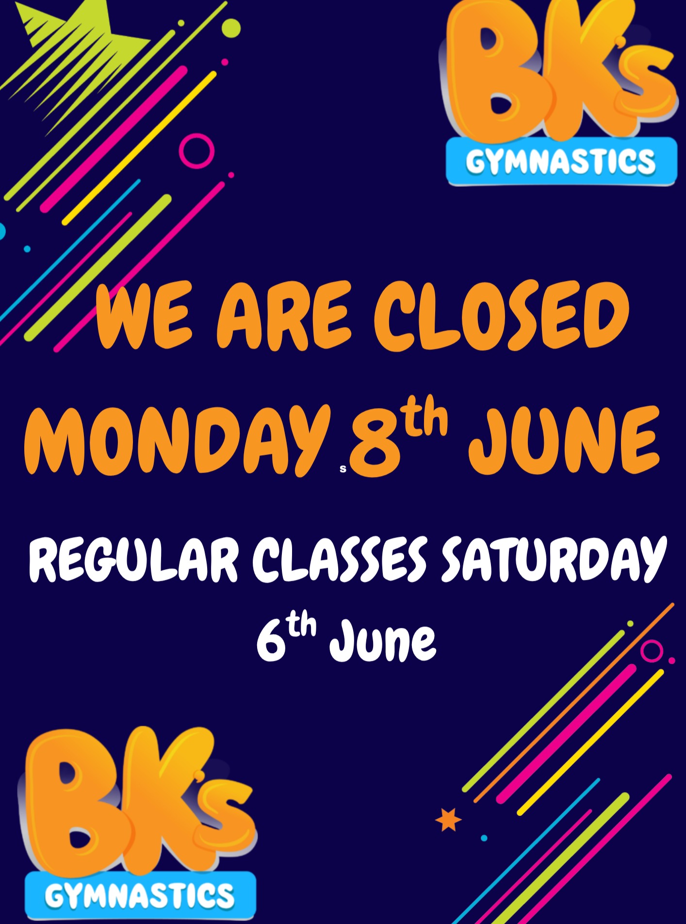BKs Heffron Centre will be closed on Monday 8th June...