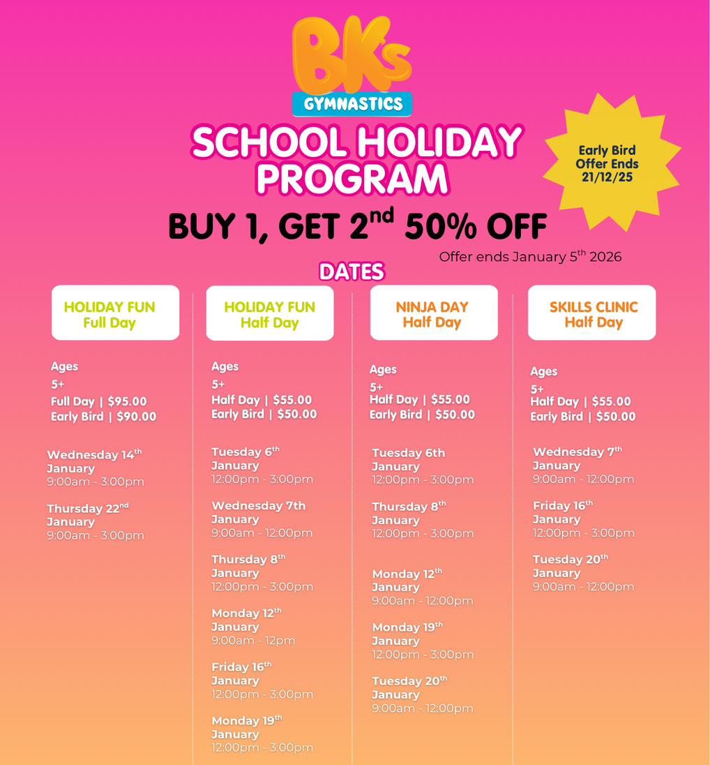 SCHOOL HOLIDAY PROGRAM PROMO ✨ School holidays = sorted! 🤸‍♂️...