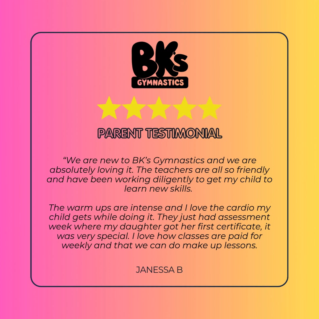 “We are new to BK’s Gymnastics and we are absolutely...