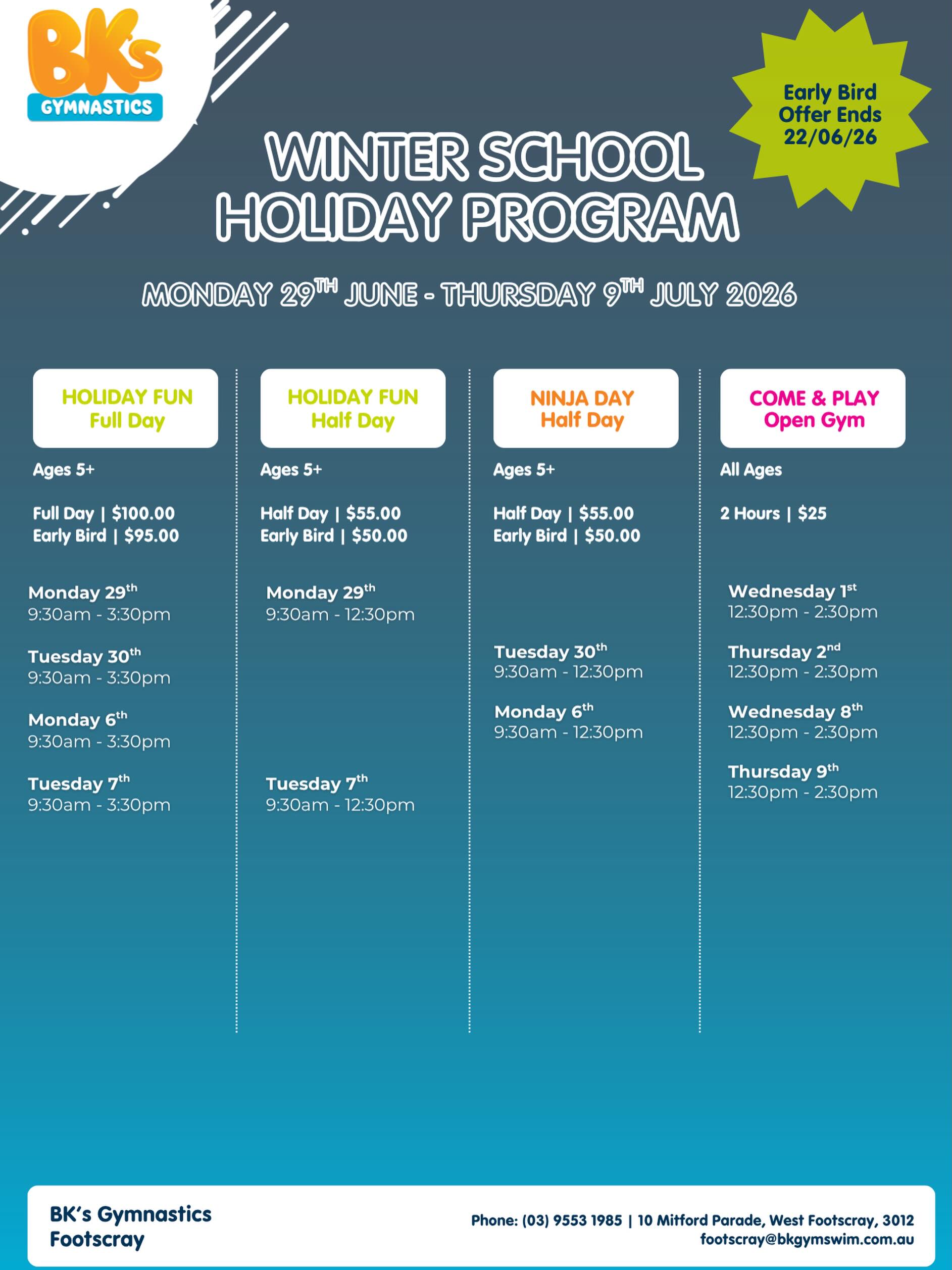 🤸‍♀️ SCHOOL HOLIDAY PROGRAMS 🤸‍♀️ Check out one of our...