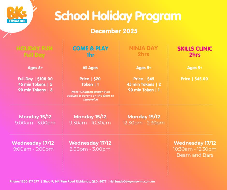 Take advantage of our pre Christmas holiday programs! Book now...