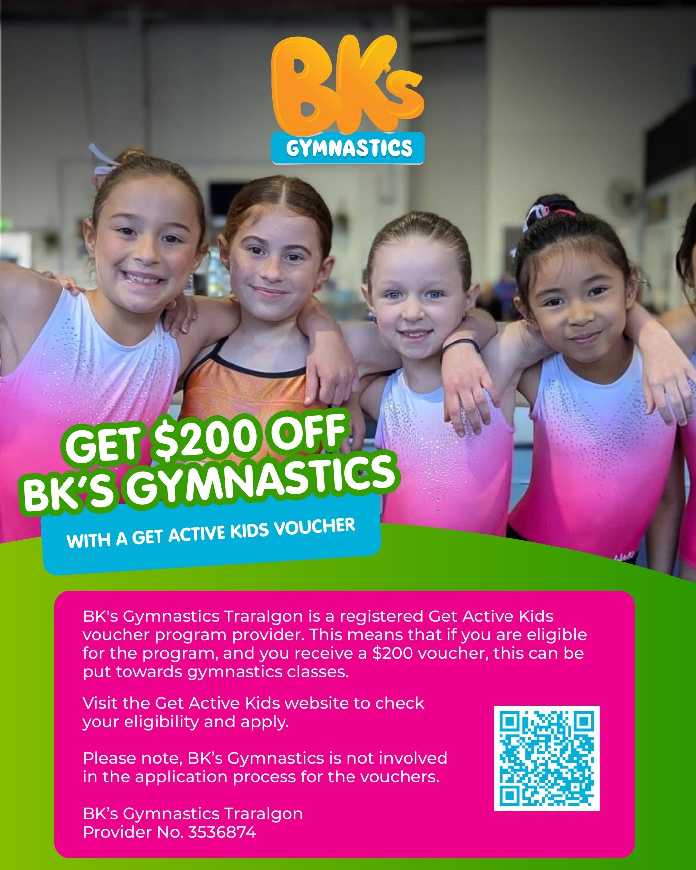 BK's Gymnastics Traralgon is a provider for the Get Active...