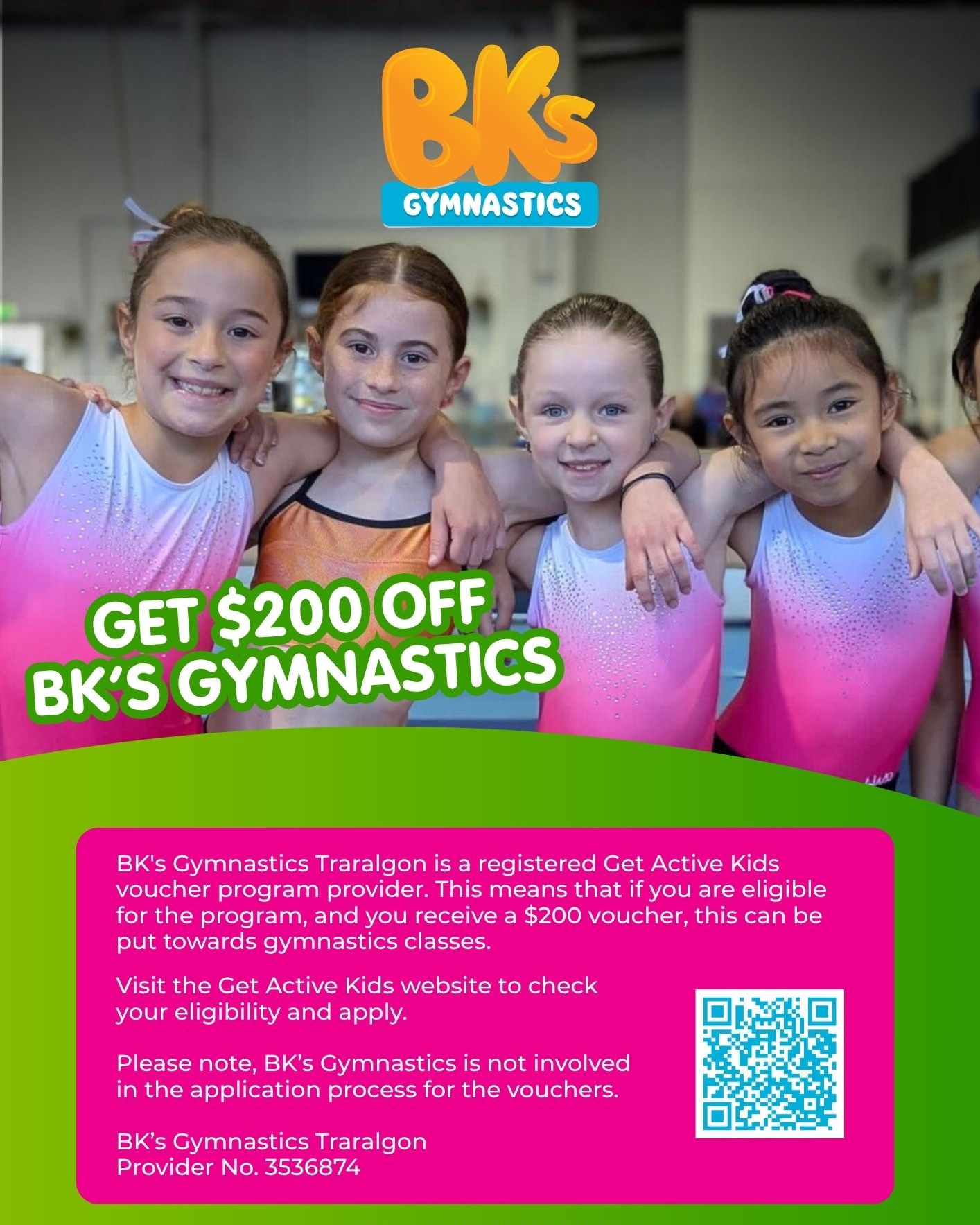 BK's Gymnastics Traralgon is a provider for the Get Active...